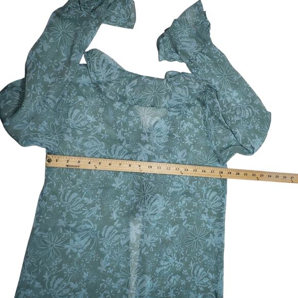 Wild Fable Sheer Floral Kimono Cardigan Light Blue, Ruffle Tie Front, Size Small - Picture 7 of 11